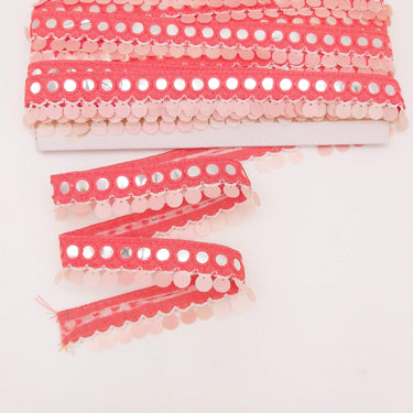 Salmon Pink Fringe Trim With Mirrors And Sequins Tassels, Boho, Bohemian Trim